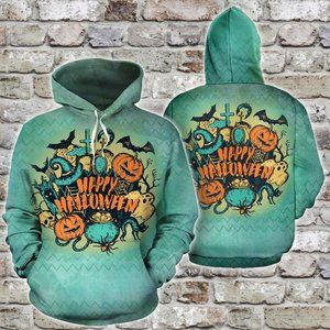Halloween characters with witch hat hoodie 3d